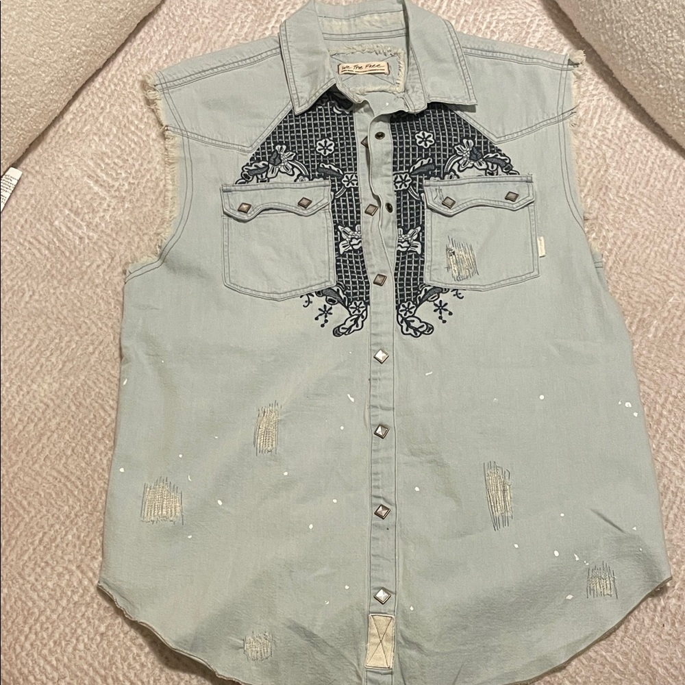 We The Free FP XS Denim Shirt with Embroidery
